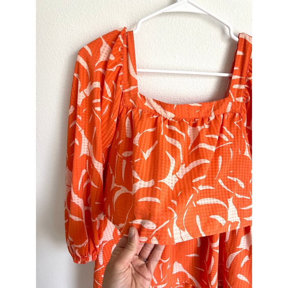 Who What Wear Orange Balloon Sleeve Tiered Dress Women's Medium - Picture 7 of 8